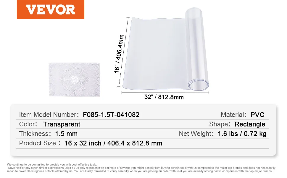 VEVOR Plastic Table Cover 16 x 32 inch Clear feature 5