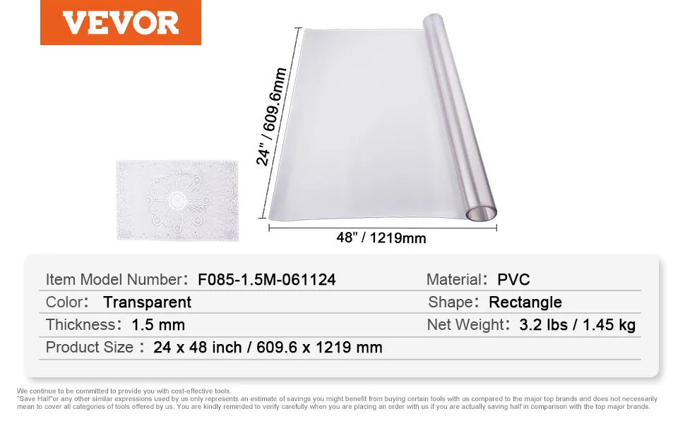 VEVOR Plastic Table Cover 24 x 48 inch Frosted Clear feature 5