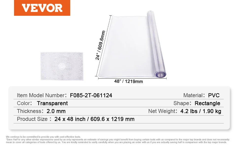 VEVOR Plastic Table Cover 24 x 48 inch Clear feature 5