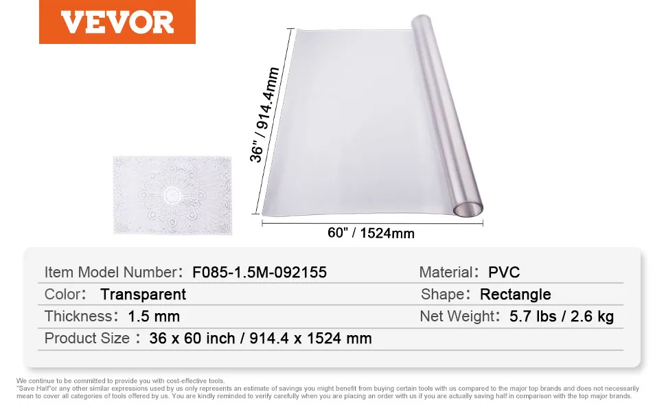 VEVOR Plastic Table Cover 36 x 60 inch Frosted Clear feature 5