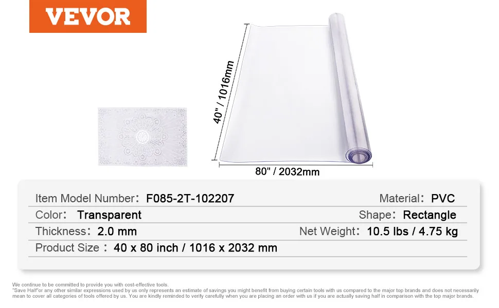 VEVOR Plastic Table Cover 40 x 80 inch Clear feature 5
