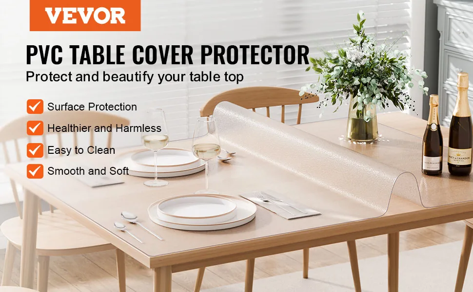 VEVOR Plastic Table Cover 42 x 60 inch Frosted Clear overview