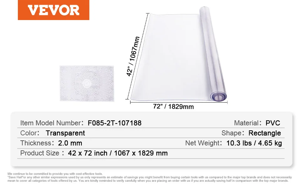 VEVOR Plastic Table Cover 42 x 72 inch Clear feature 5