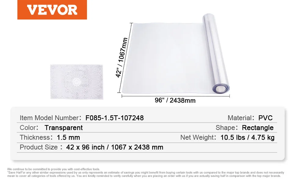 VEVOR Plastic Table Cover 42 x 96 inch Clear feature 5