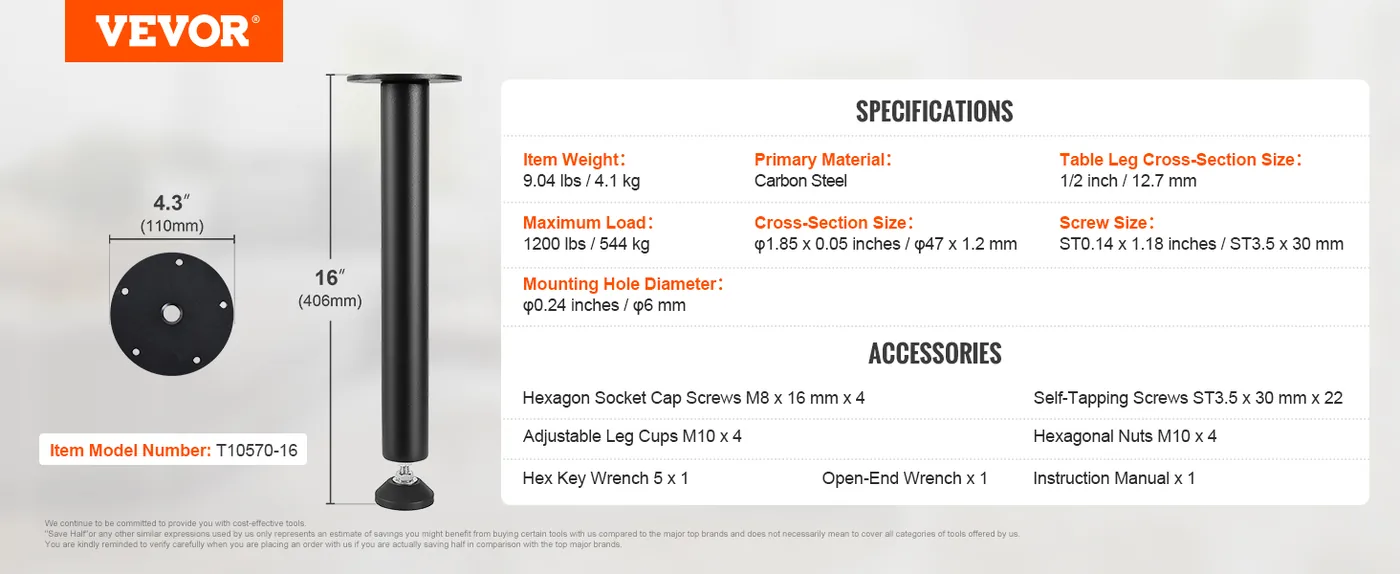 VEVOR 16 Inch Adjustable Desk Legs feature 5