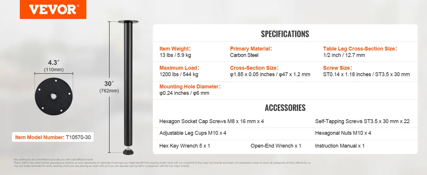 VEVOR 30 Inch Adjustable Desk Legs feature 5