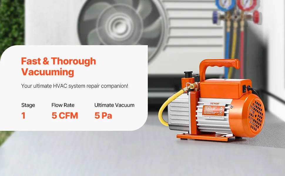 VEVOR Vacuum Pump Single-Stage Pro 5 CFM 1/2HP overview