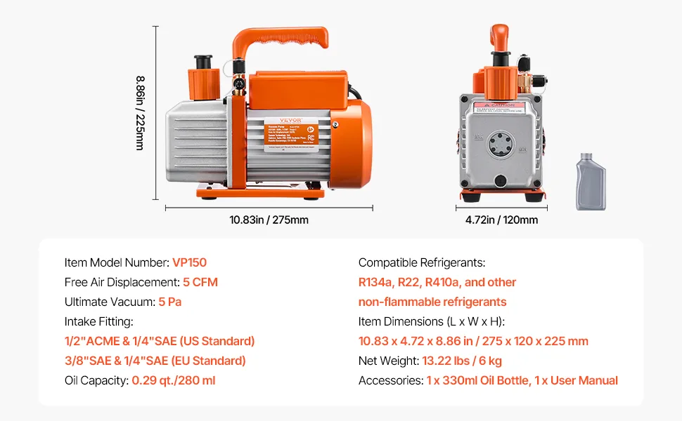 VEVOR Vacuum Pump Single-Stage Pro 5 CFM 1/2HP feature 5