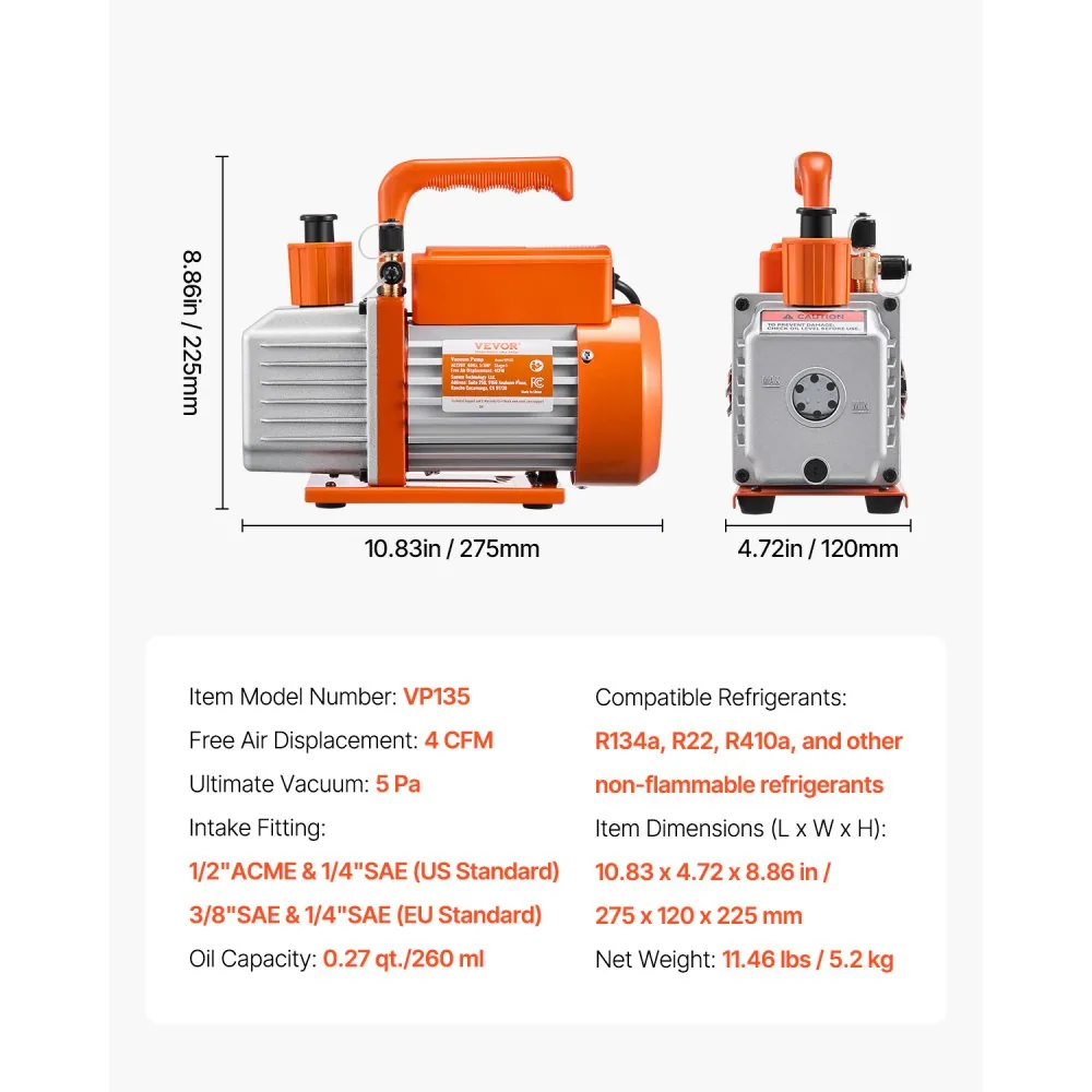 VEVOR Vacuum Pump Single-Stage Pro 4 CFM 1/3HP product image 7