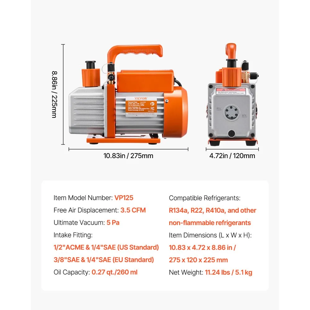 VEVOR Vacuum Pump Single-Stage Pro 3.5 CFM 1/4HP product image 7