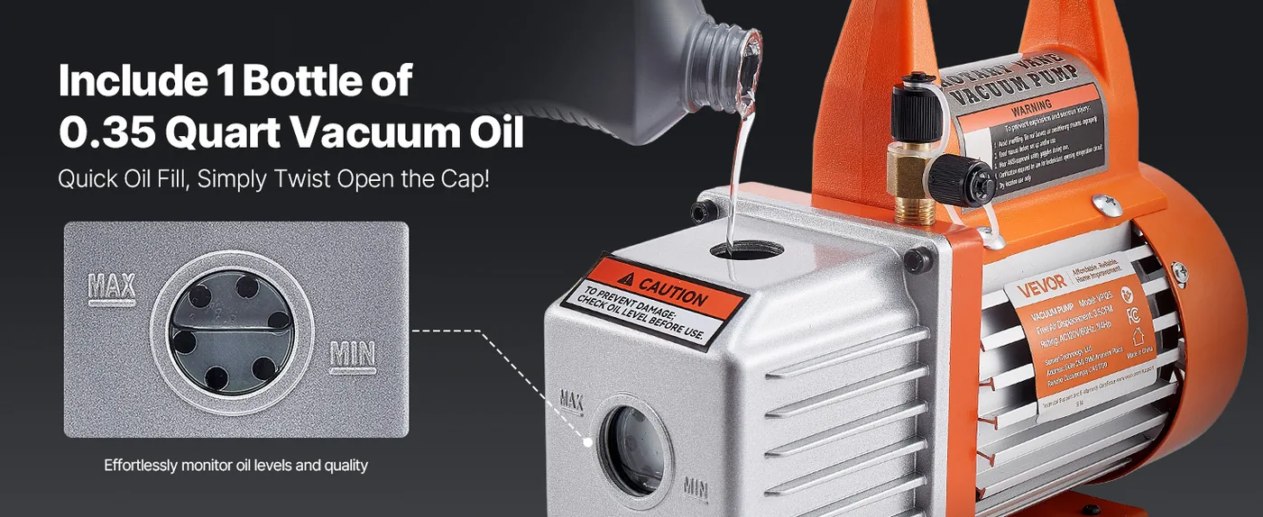 VEVOR Vacuum Pump Single Stage 3.5 CFM 1/4HP Vacuum Oil Included