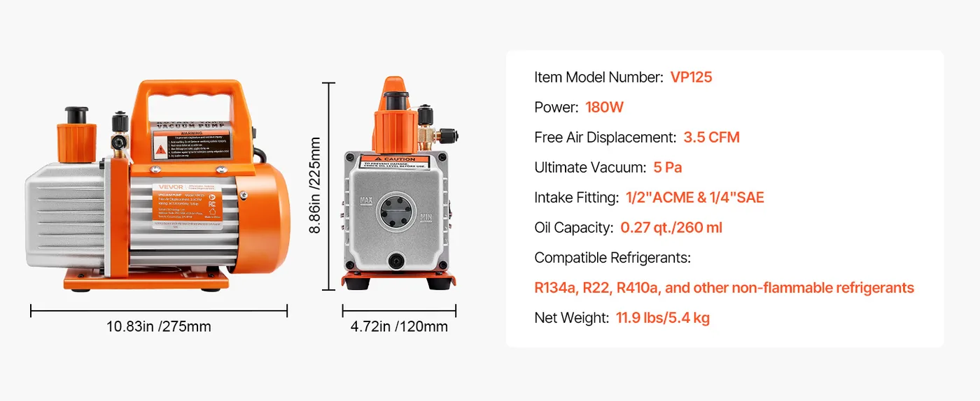VEVOR Vacuum Pump Single Stage 3.5 CFM 1/4HP feature 1