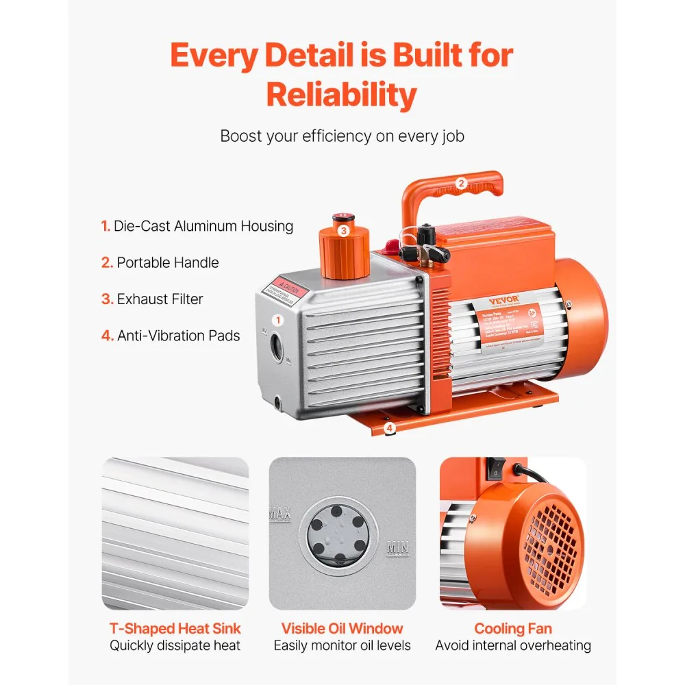 VEVOR Vacuum Pump Two-Stage Pro 9 CFM 1HP product image 5