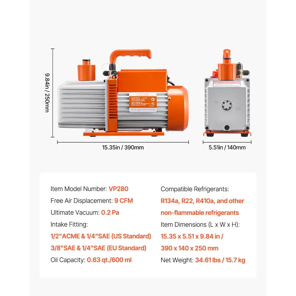 VEVOR Vacuum Pump Two-Stage Pro 9 CFM 1HP product image 7