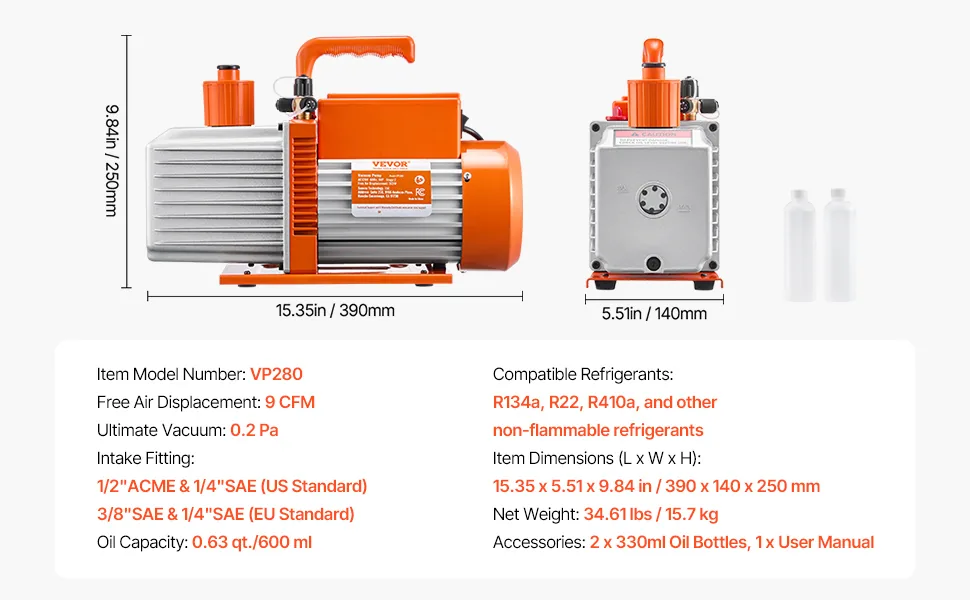VEVOR Vacuum Pump Two-Stage Pro 9 CFM 1HP feature 5