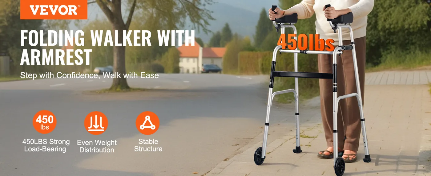 VEVOR 2 in 1 Folding Walker & Removable Armrests Standing overview