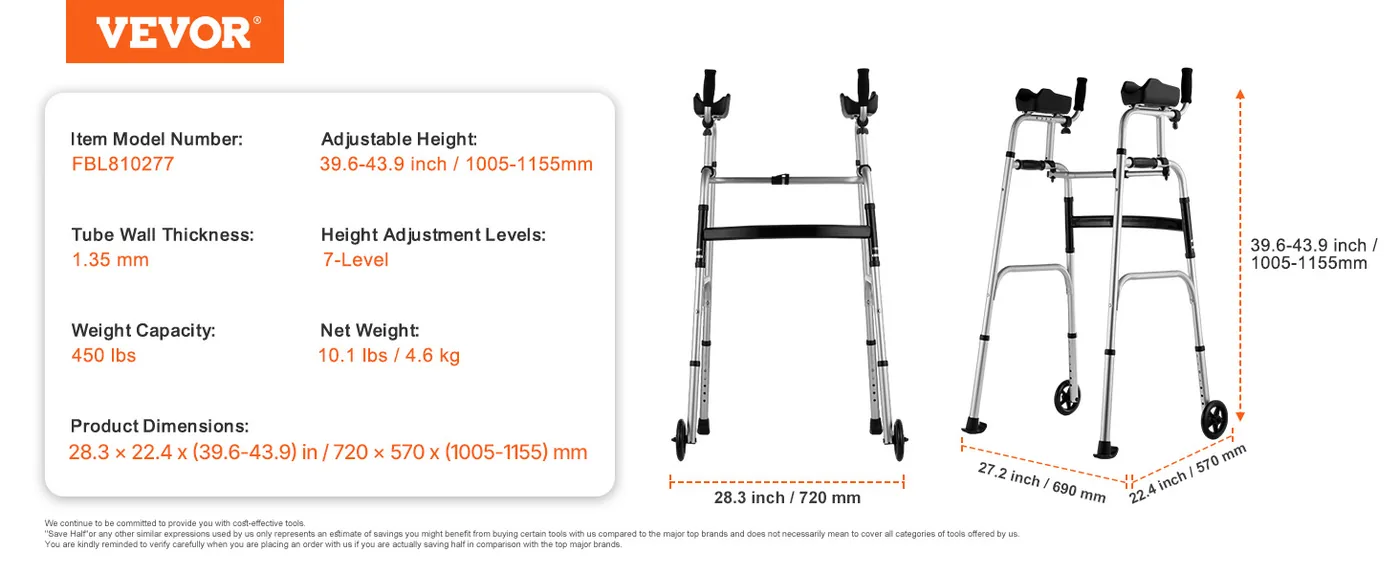 VEVOR 2 in 1 Folding Walker & Removable Armrests Standing feature 5