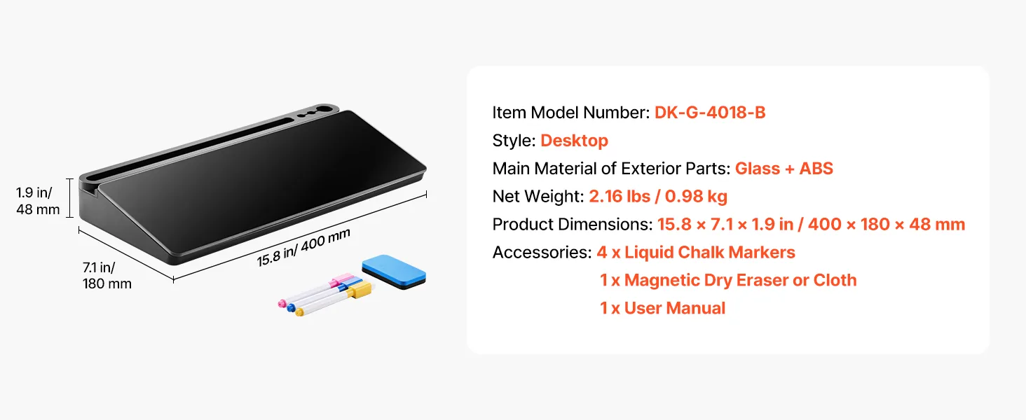 VEVOR desktop glass dry erase board product details