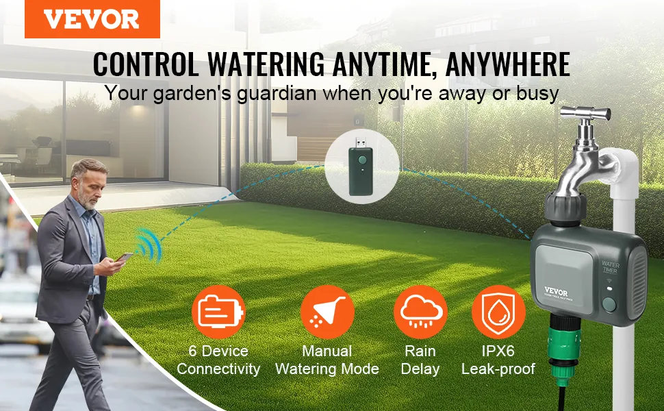VEVOR WiFi Sprinkler Timer WiFi+Bluetooth 1 Outlet overview