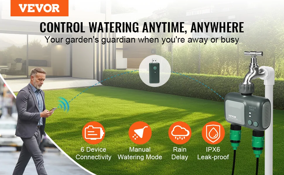 VEVOR WiFi Sprinkler Timer WiFi+Bluetooth 2 Outlets overview