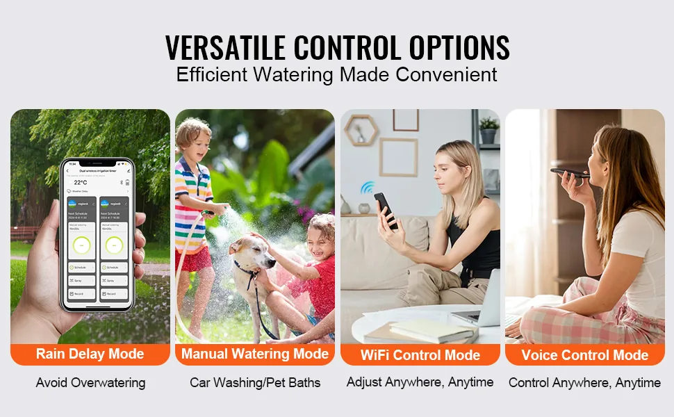 VEVOR WiFi Sprinkler Timer WiFi+Bluetooth 2 Outlets feature 3