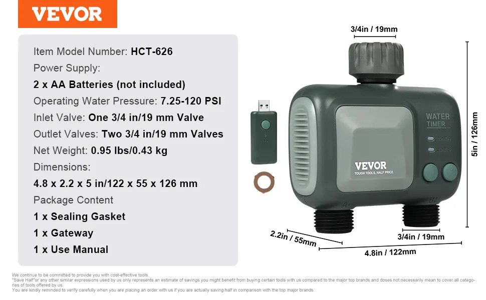 VEVOR WiFi Sprinkler Timer WiFi+Bluetooth 2 Outlets feature 5