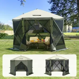 VEVOR 10 x 10 ft army green gazebo screen tent front view