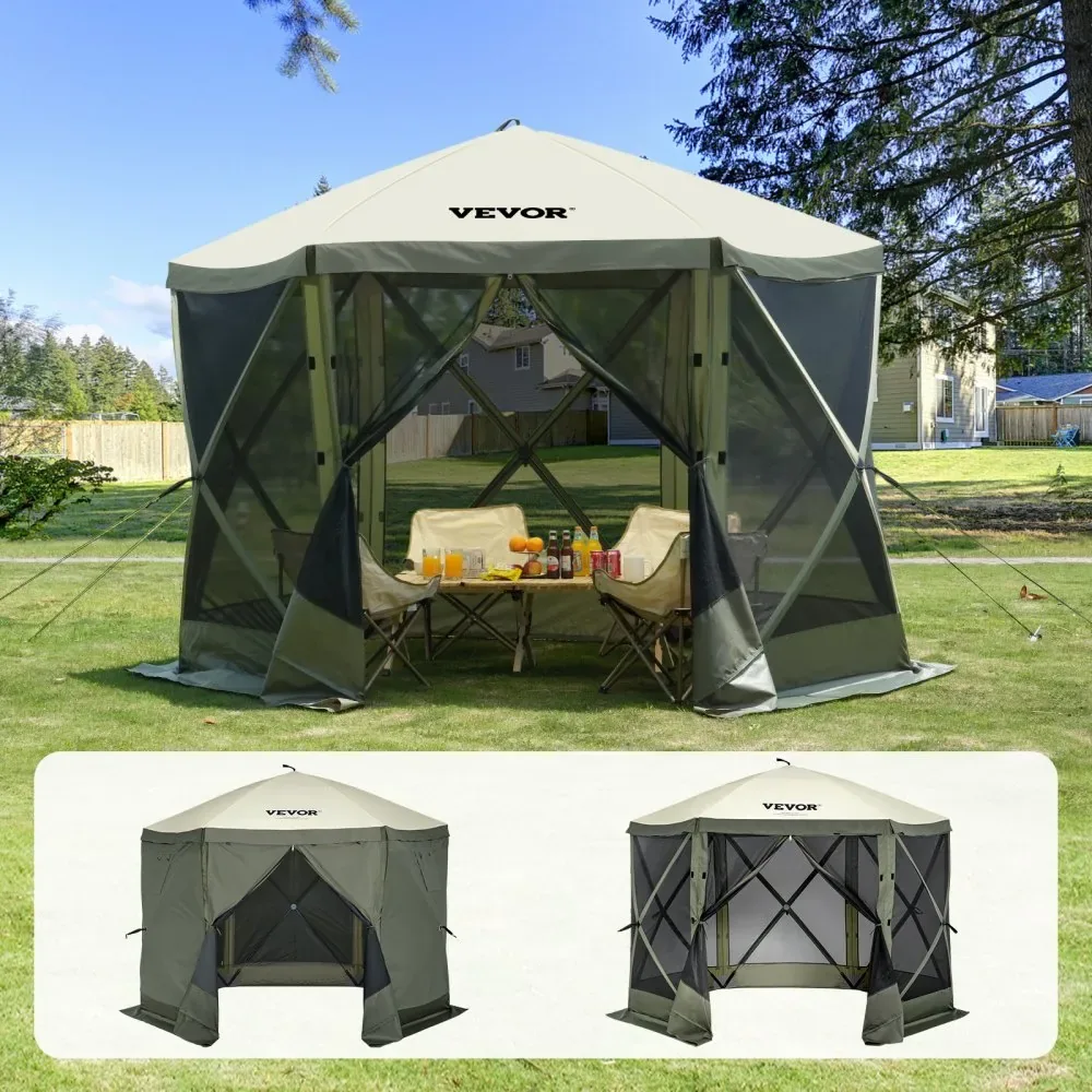 VEVOR 10 x 10 ft army green gazebo screen tent front view