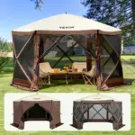 VEVOR 11.5 x 11.5 ft brown gazebo screen tent front view