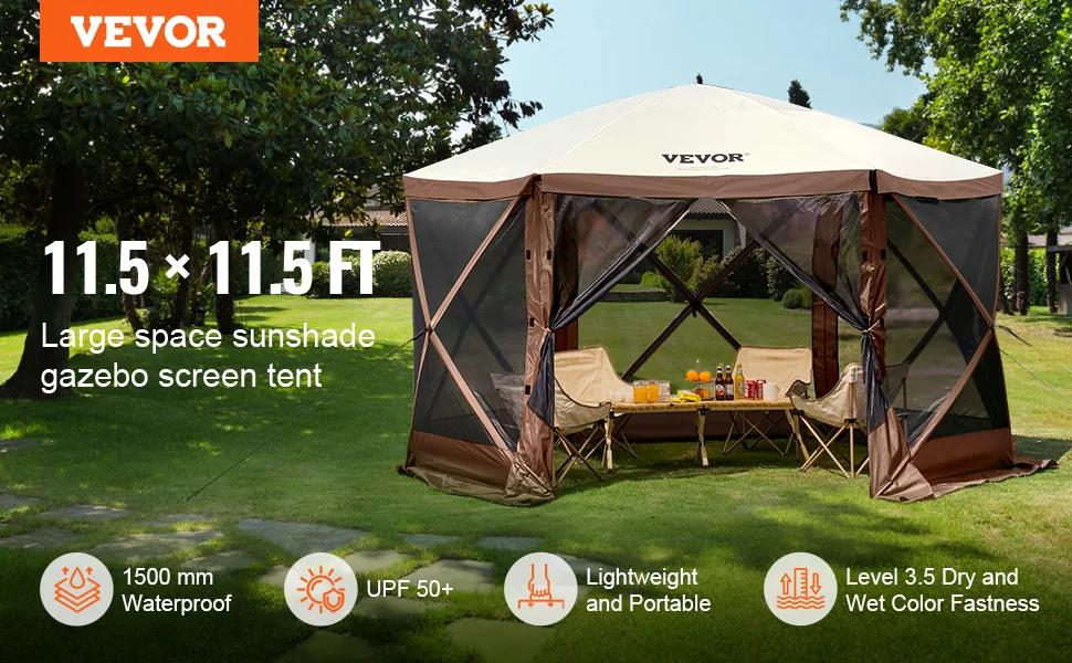VEVOR 11.5 x 11.5 ft pop up gazebo screen tent overview