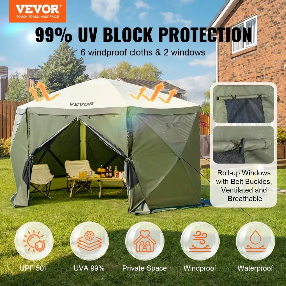 VEVOR 12 x 12 ft gazebo screen tent set up in backyard