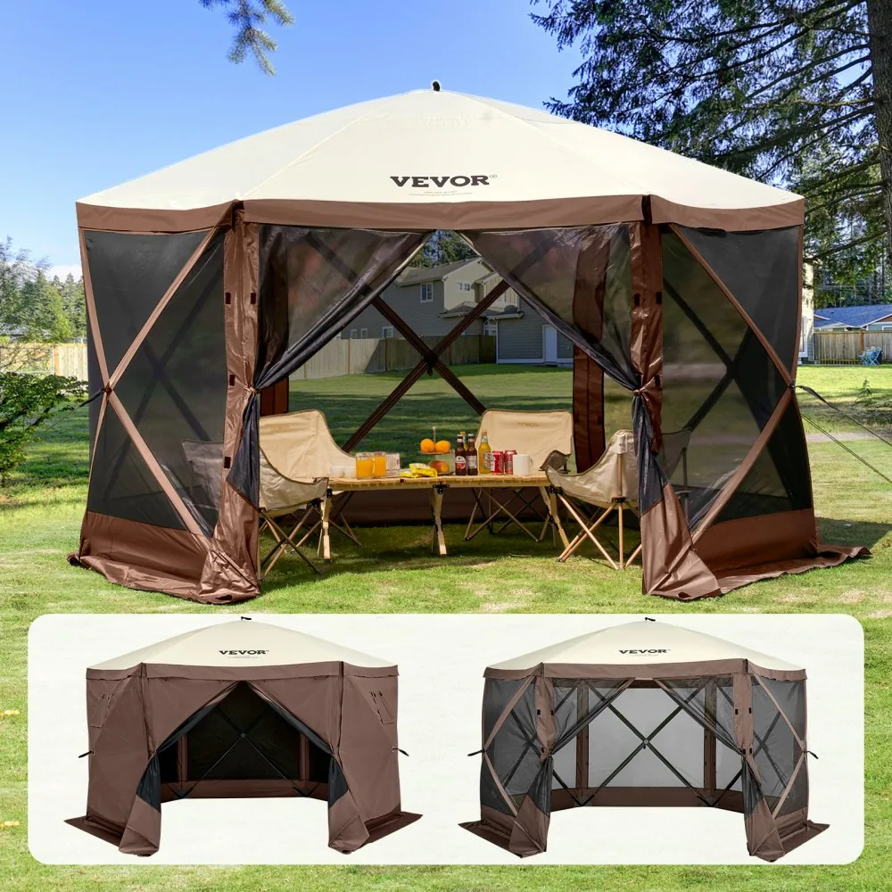 VEVOR 12.5 x 12.5 ft brown gazebo screen tent front view
