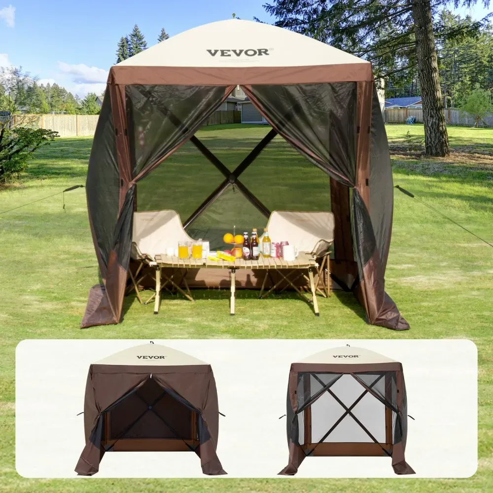 VEVOR 6 x 6 ft brown gazebo screen tent front view