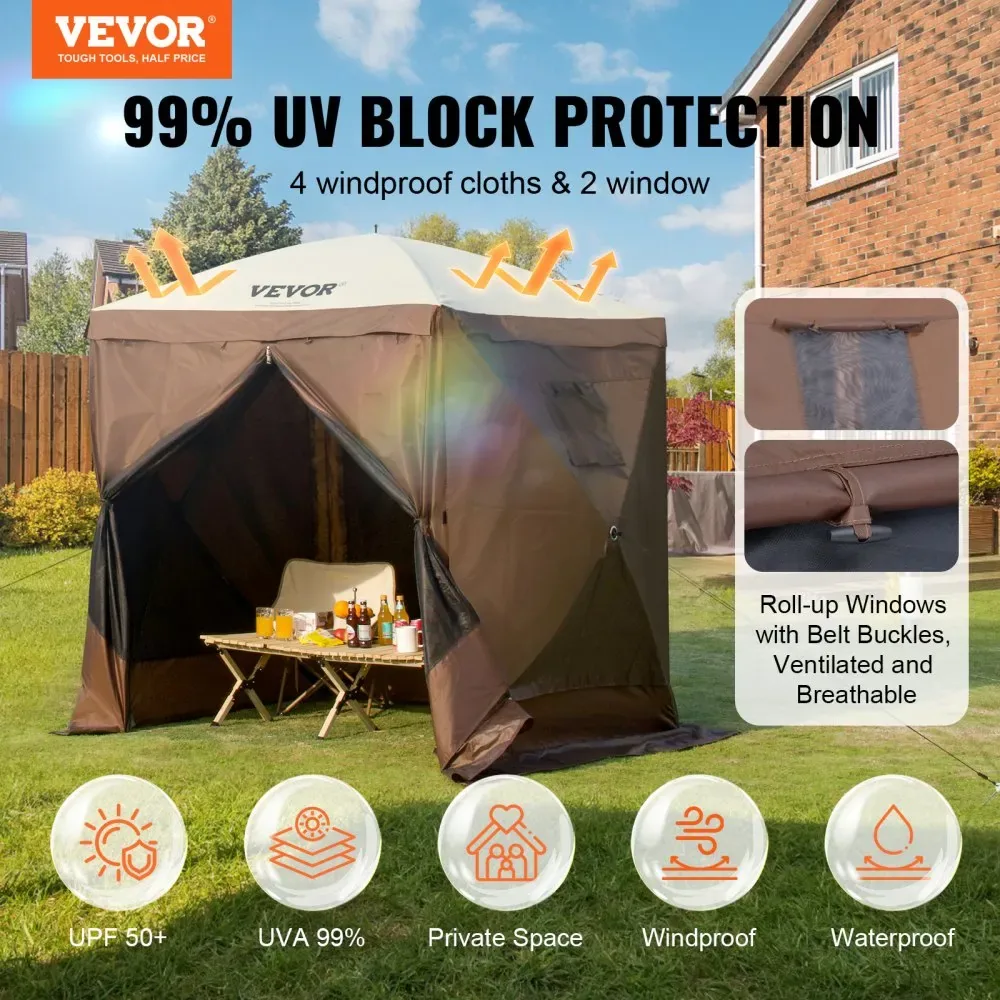 VEVOR 6 x 6 ft gazebo screen tent set up in backyard