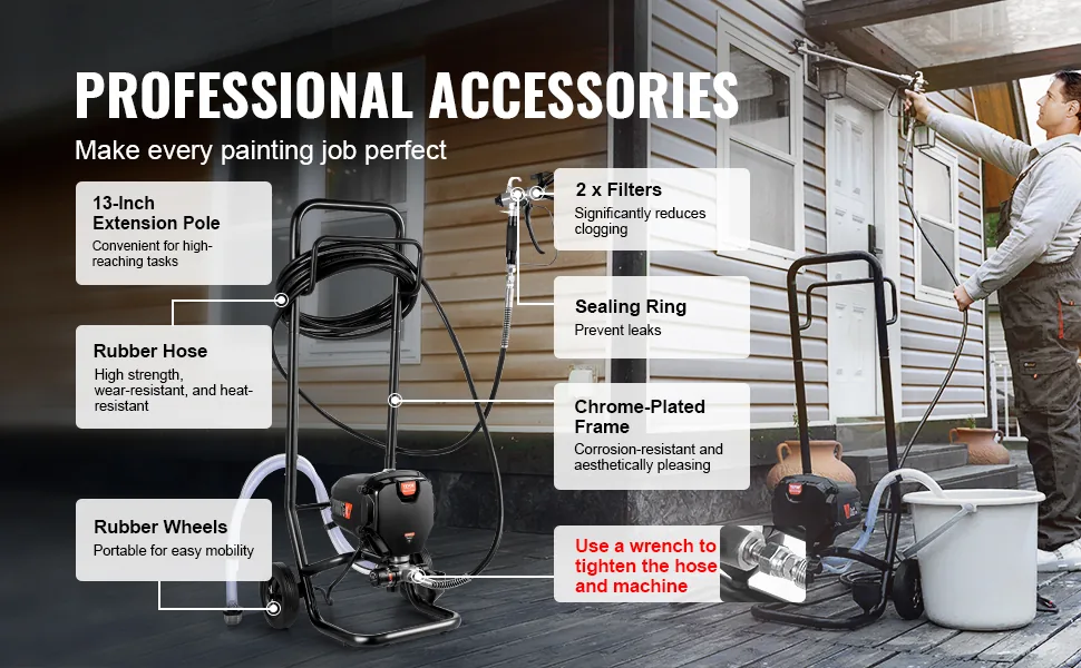VEVOR 750W Airless Paint Sprayer with Cart 3000 PSI high pressure detail 2