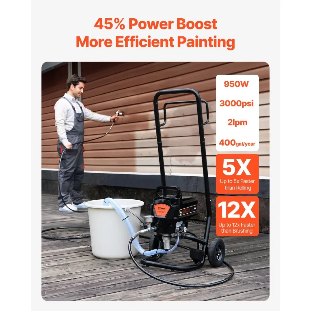 VEVOR 950W Airless Paint Sprayer with Cart 3000 PSI in use