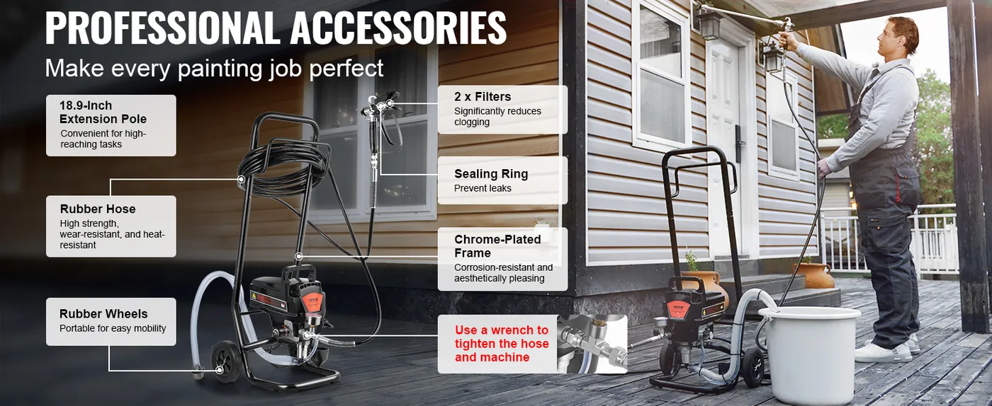 VEVOR 950W Airless Paint Sprayer with Cart 3000 PSI high pressure detail 2