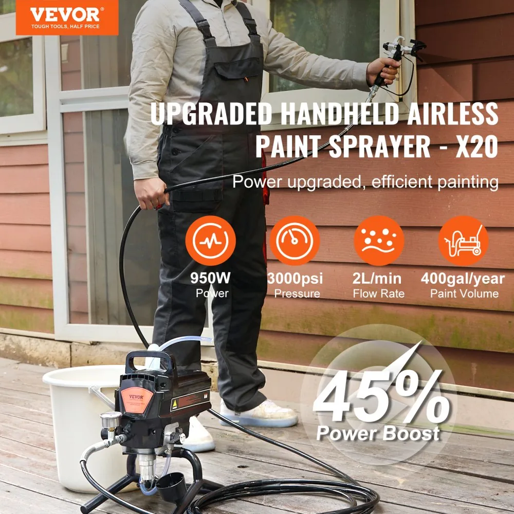 VEVOR 950W Airless Paint Sprayer 3000 PSI Electric Stand in use
