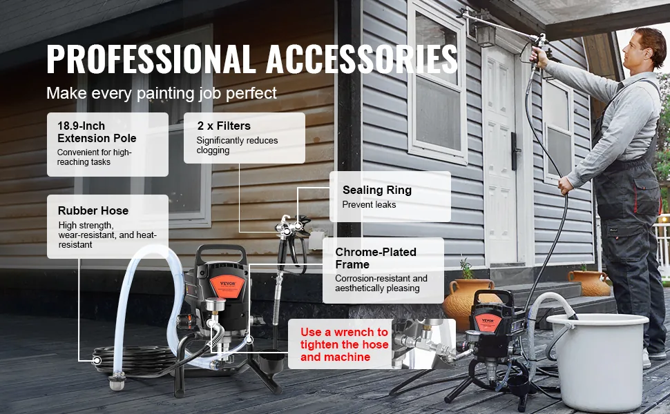 VEVOR 950W Airless Paint Sprayer 3000 PSI Electric Stand high pressure detail 3