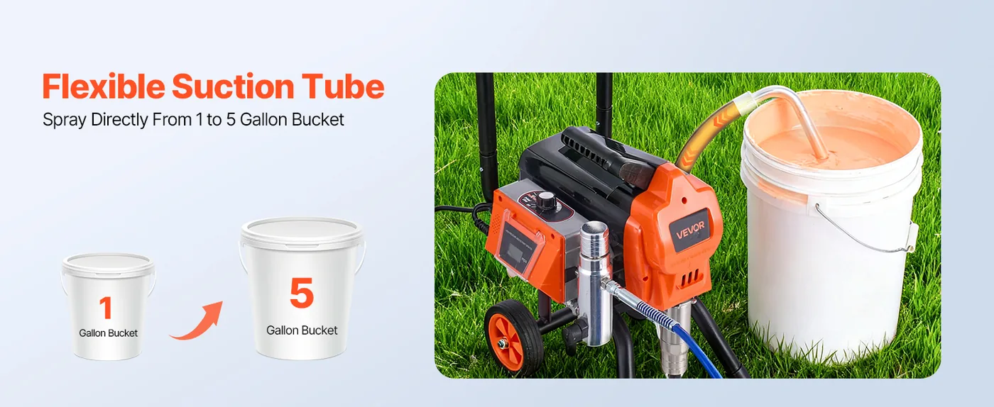 VEVOR 1500W Electric Airless Paint Sprayer with Cart Flexible Suction Tube