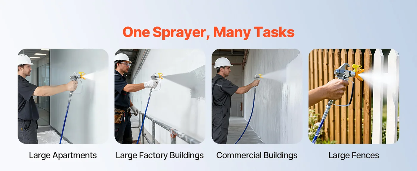 VEVOR 1500W Electric Airless Paint Sprayer 3300 PSI Stand Multi-Purpose