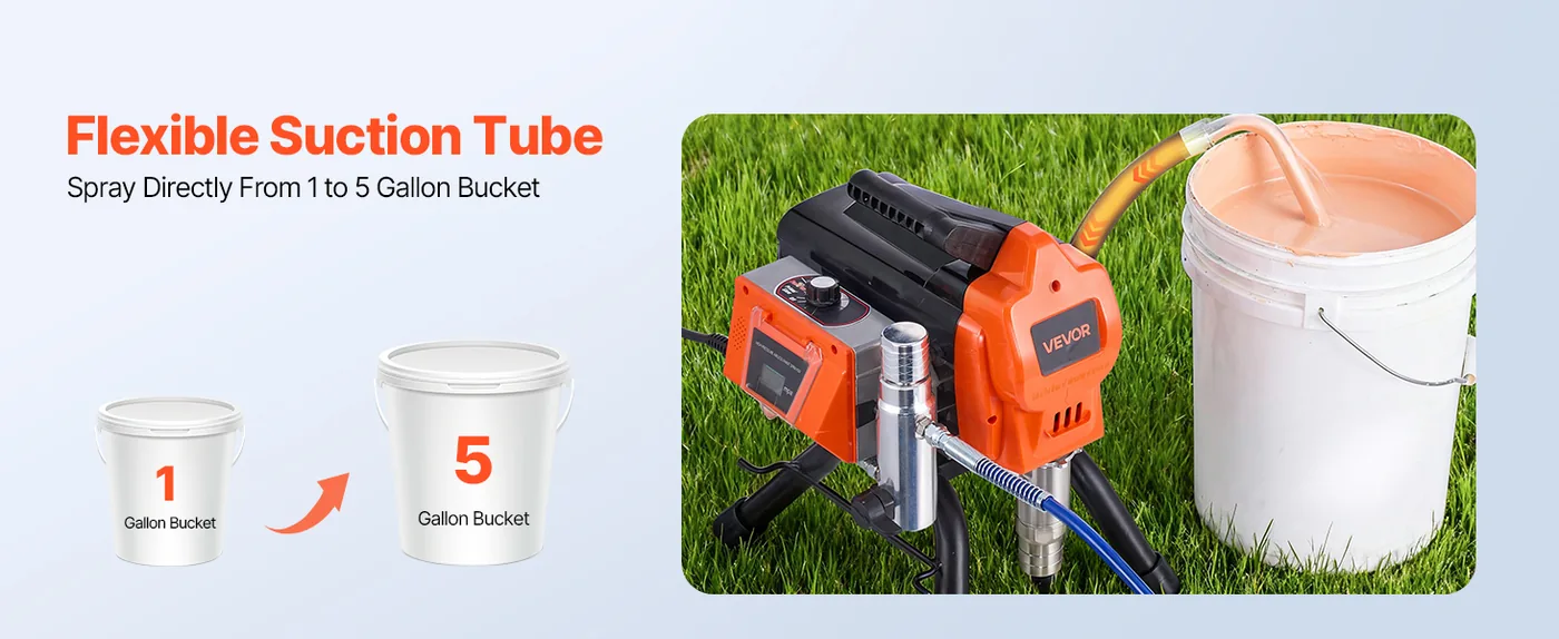 VEVOR 1500W Electric Airless Paint Sprayer 3300 PSI Stand Flexible Suction Tube