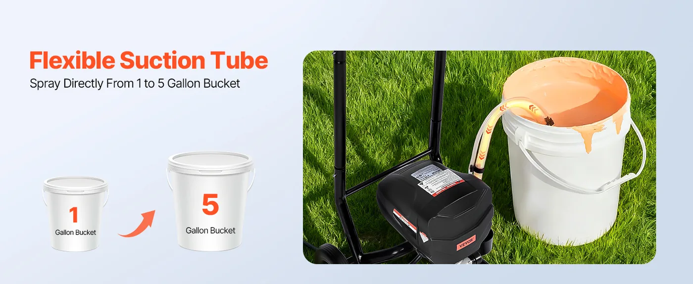 VEVOR 650W Electric Airless Paint Sprayer 3000 PSI with Cart Flexible Suction Tube
