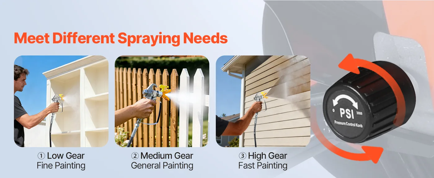 VEVOR 900W Electric Airless Paint Sprayer 3300 PSI with Cart Pressure Adjustment