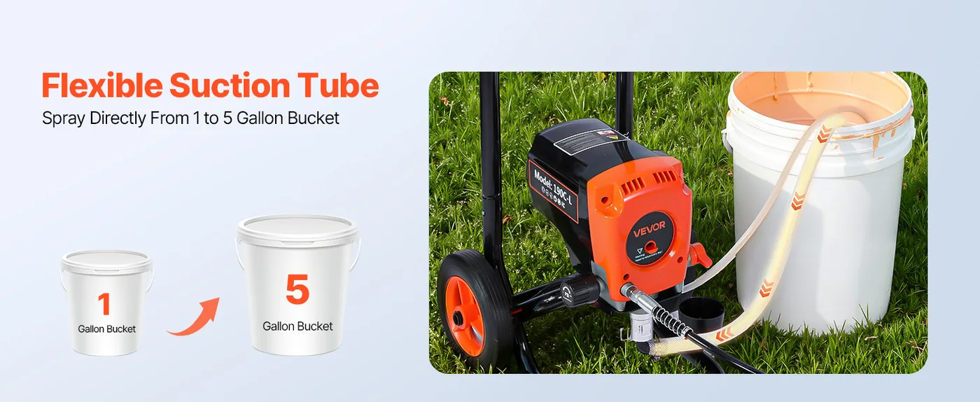 VEVOR 900W Electric Airless Paint Sprayer 3300 PSI with Cart Flexible Suction Tube