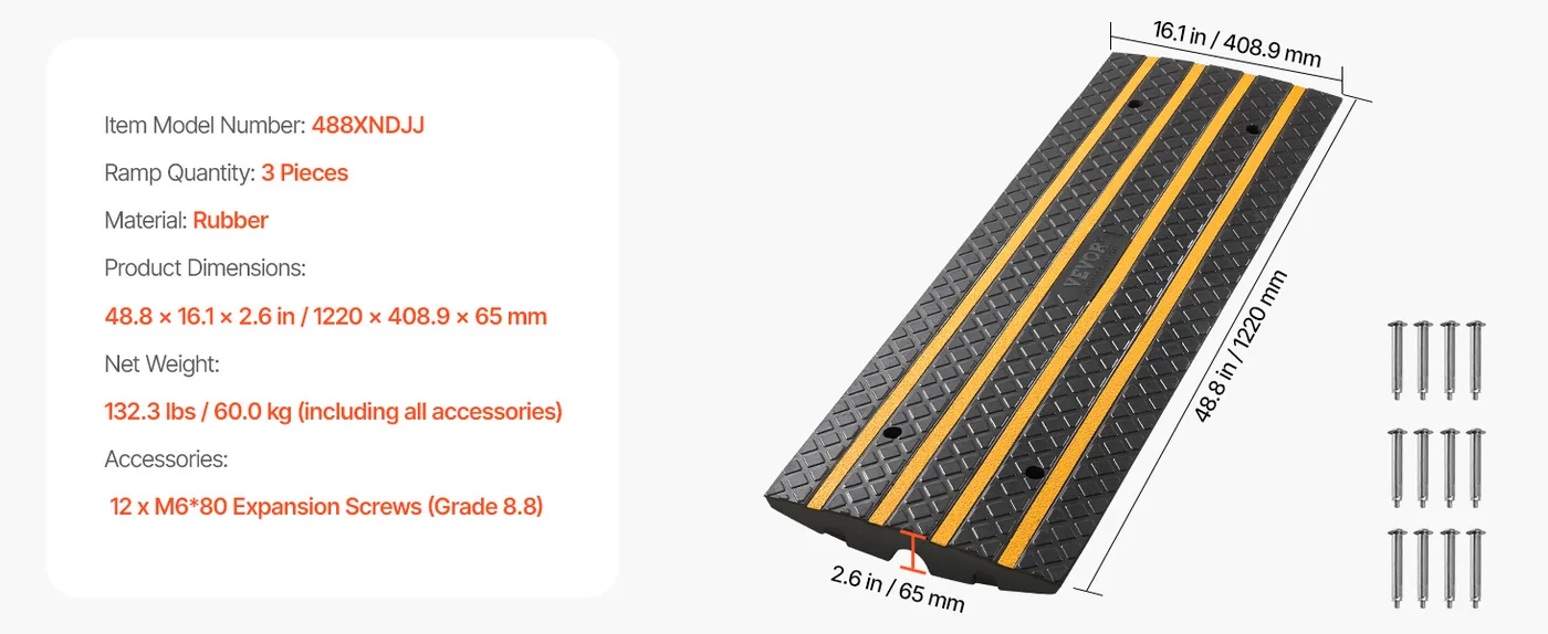 VEVOR Car Driveway Rubber Curb Ramp 3 Pcs Upgraded Version feature 1
