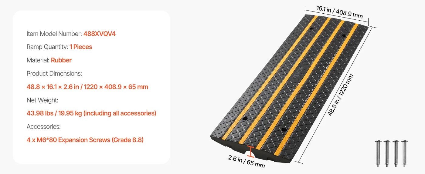 VEVOR Car Driveway Rubber Curb Ramp 1 Pcs Upgraded Version feature 1