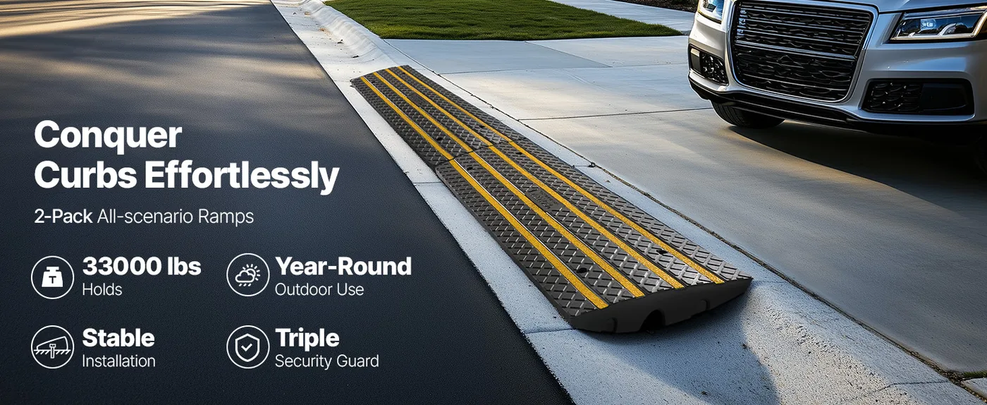 VEVOR Car Driveway Rubber Curb Ramp 2 Pcs Upgraded Version overview