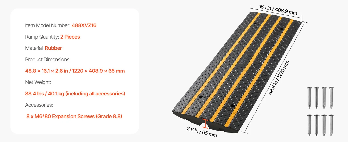 VEVOR Car Driveway Rubber Curb Ramp 2 Pcs Upgraded Version feature 1