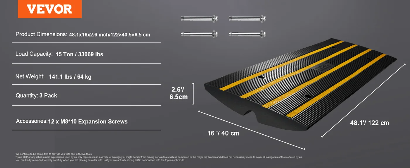 VEVOR Curb Ramp 3 Pcs Regular Type feature 1